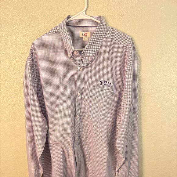 Cutter & Buck Button Down Shirt Mens XXL Purple Tattersall Check TCU University - Picture 1 of 6